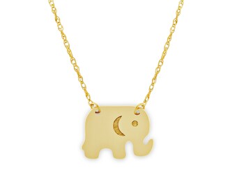 Gold Baby Elephant Pendant with Adjustable Necklace - 14 Karat Solid Gold - Animal Necklace - Elephant Necklace