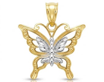 Gold Schmetterling Anhänger - Schmetterling Halskette - 10 Karat Solid Gold - Optional Goldkette - Zierliche Schmetterling Anhänger Halskette - Geschenk für Frauen