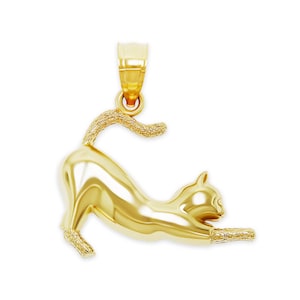 Gold Cat Charm - Cat Pendant - 10 Karat Solid Gold - Optional Gold Chain - Animal Necklace Jewelry