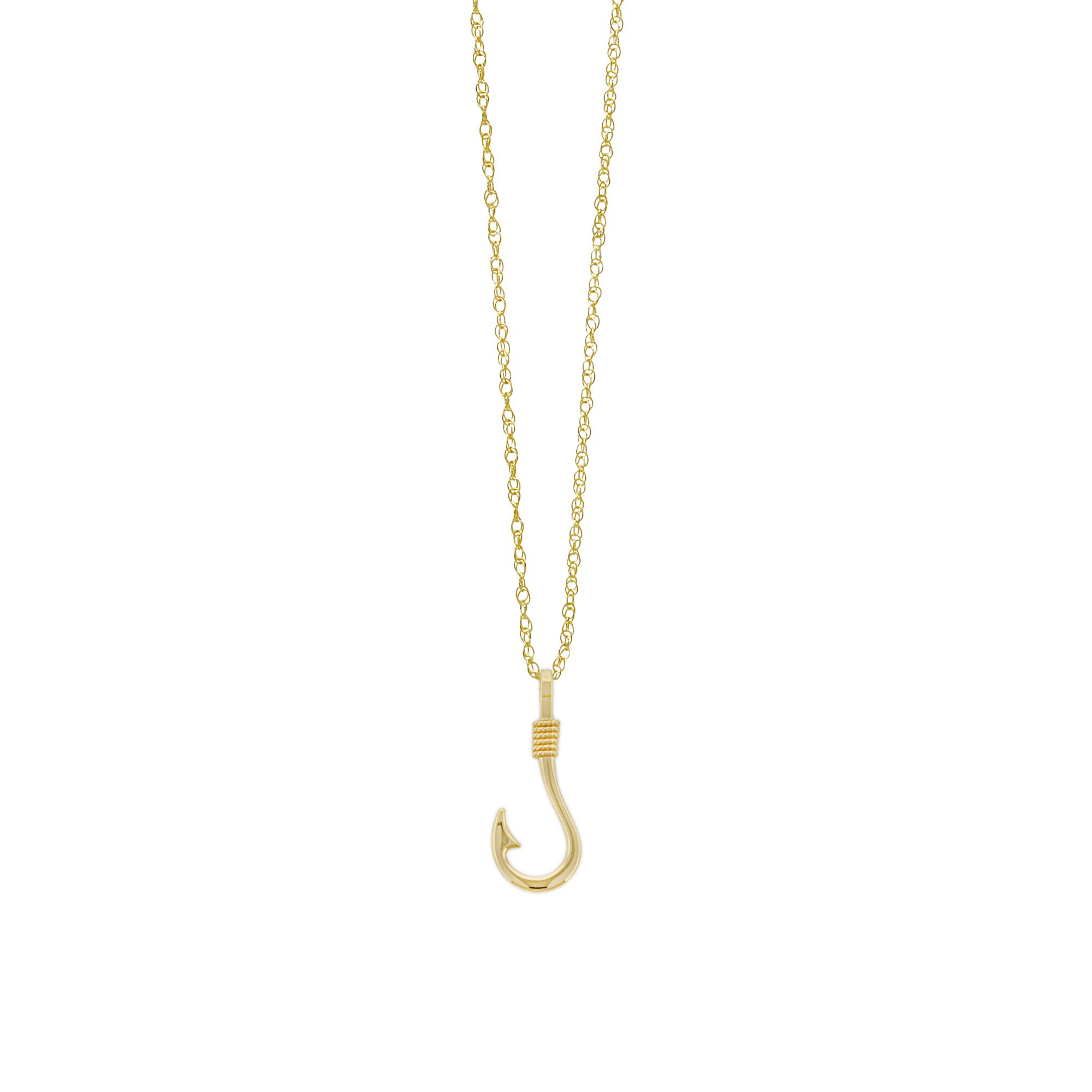 Gold Fish Hook Charm - 10 Karat Solid Gold with Optional Gold Chain- Fish Hook Necklace - Hook Pendant