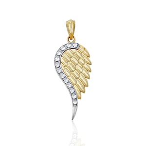 Gold Guardian Angel Wing Charm - Optional Gold Chain -  10 Karat Solid Gold - Angel Wing Necklace Pendant