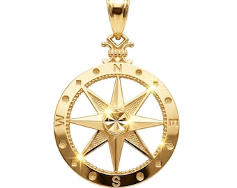 Gold Compass Pendant Necklace - Nautical Necklace - 10 Karat Solid Gold with Optional Gold Chain - Compass Pendant - Nautical Jewelry