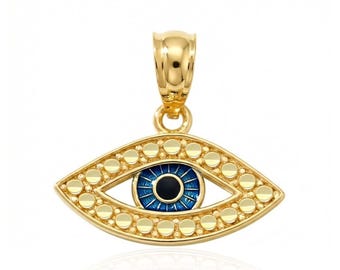 Gold Evil Eye Charm Pendant - Eye of Horus - 10 Karat Solid Gold Optional Gold Rope Chain - Gold Pendant - Evil Eye Necklace