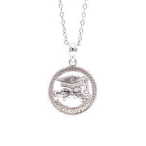 Silver Graduation Coin Necklace - 925 Sterling Silver- Silver Adjustable Necklace 16&quot;-18&quot;- Greats Gifts for Graduation