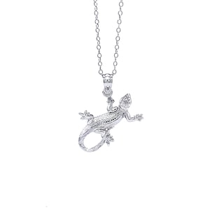 Silver Gecko Lizard Necklace- 925 Sterling Silver- Silver Adjustable Necklace 16&quot;-18&quot; - Animal Necklace