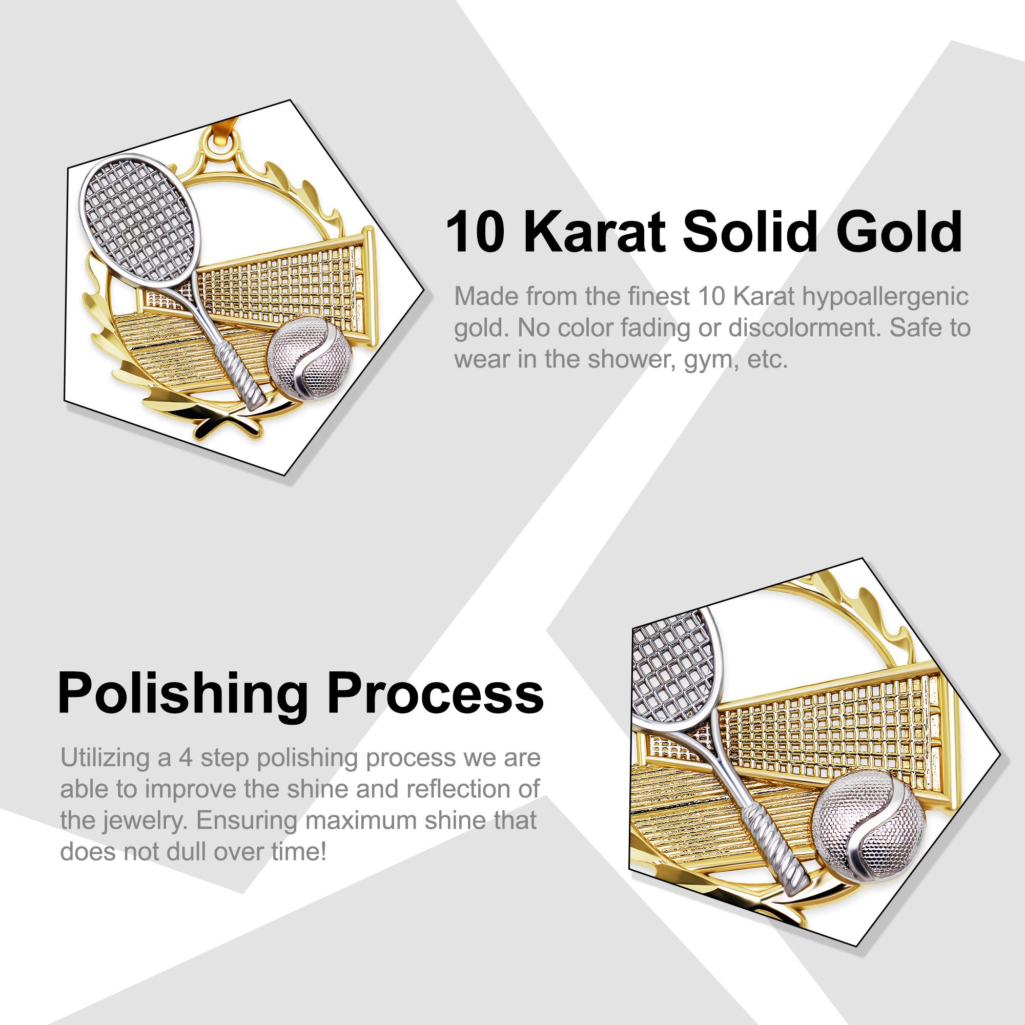 Gold Tennis Racquet With Ball - 10 Karat Solid Gold - Tennis Pendant ...