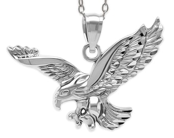 Silver Bald Eagle Pendant Necklace - 925 Sterling Silver - Animal Pendant - American Eagle Necklace -  Silver Adjustable Necklace 16” - 18”