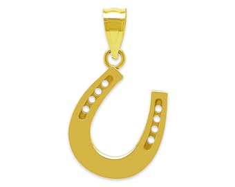 14K Solid Yellow Gold Horse Head & Lucky Horseshoe Pendant Necklace - Animal Lover Jewelry - View #10