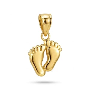 Gold Baby Feet Charm Pendant - 10 Karat Solid Gold with Optional Rope Chain - Great Gift For Moms,Parents, Baby Showers - Baby Feet Necklace