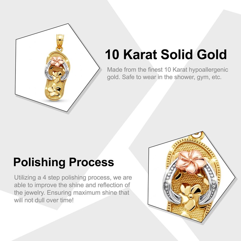 Gold Floral Sandal Charm - 10 Karat Solid Tri-Color Gold - Optional Gold Chain - Beach Sandal Charm Necklace image 2