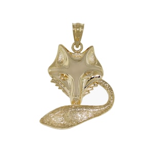 Antique 14K Gold Eyed Fox Pendant Necklace, Solid Gold