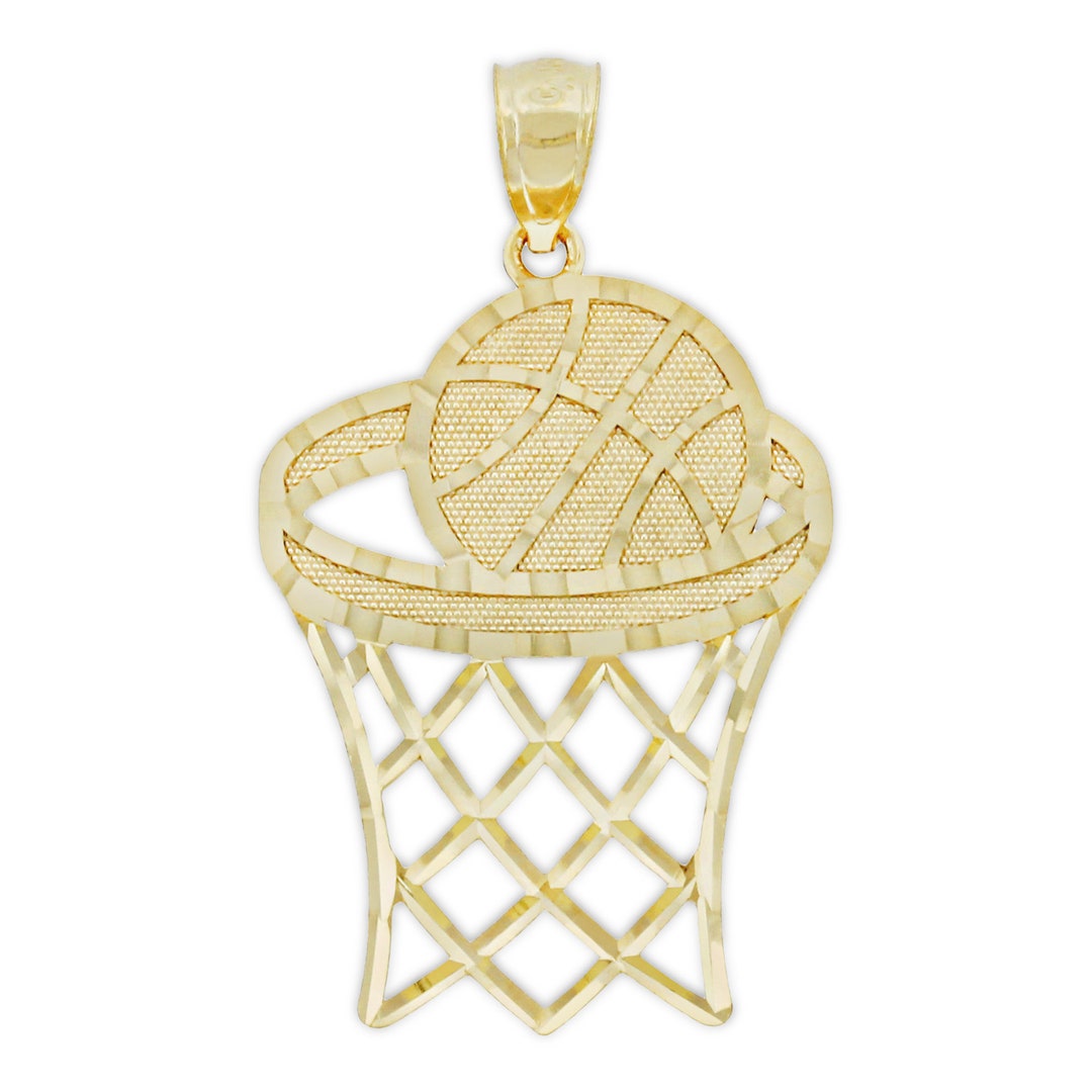 Gold Basketball Hoop Charm Basketball Pendant 10 Karat Solid Gold With
