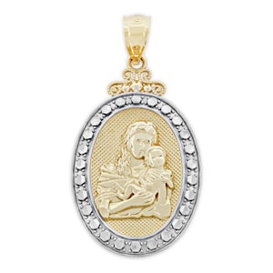 Gold Mother and Child Medallion Pendant - 10 Karat Solid Gold - Optional Gold Chain