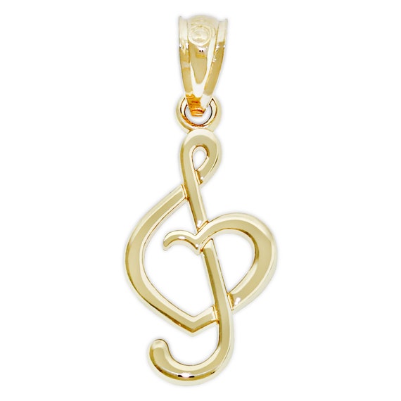 Solid White Gold Treble Clef Charm Music Note Pendant Made in the USA