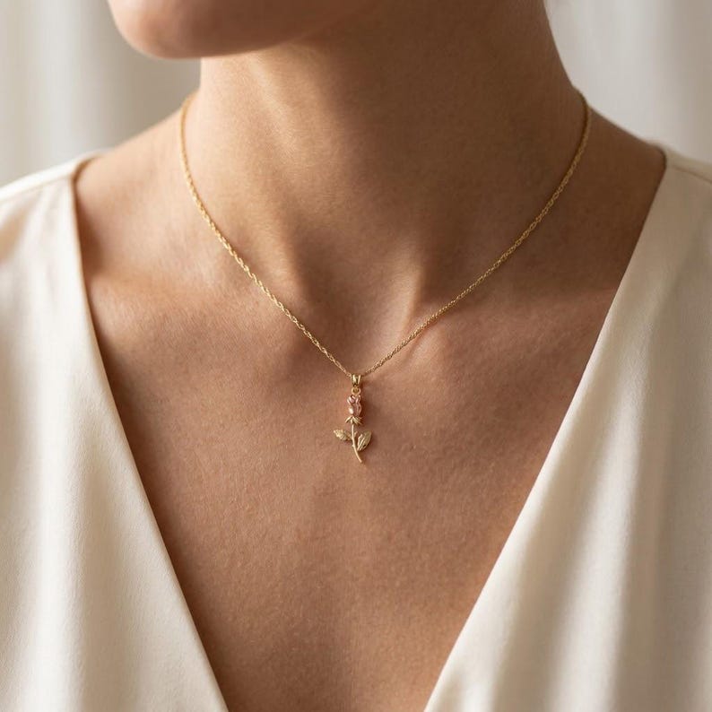 Gold Rose Pendant Necklace - Rose Charm - 10 Karat Solid Gold - Rose Necklace - Great for Mother Day Gift, Girlfriends, Moms - Rose Charm image 3
