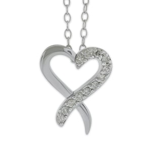 Silver Heart Necklace with Cubic Zirconia - Heart Pendant  - 925 Sterling Silver - Adjustable Necklace 18”-20” - Necklace For Mom