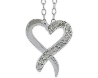 Collar de corazón de plata con circonitas cúbicas - Colgante de corazón - Plata de ley 925 - Collar ajustable de 45 a 50 cm - Collar para mamá