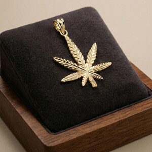 Gold Marijuana Leaf Charm - Cannabis Jewelry - Cannabis Necklace- 10 Karat Solid Gold - Optional Gold Chain - Cannabis Pendant image 3