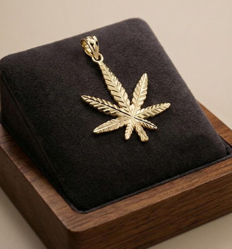 Gold Marijuana Leaf Charm - Cannabis Jewelry - Cannabis Necklace- 10 Karat Solid Gold - Optional Gold Chain - Cannabis Pendant image 3
