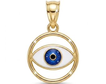 Gouden boze oog hanger - 14 karaat massief goud met optionele gouden kettingen - Oog van Horus - 14K gouden boze oog - Boze oog ketting