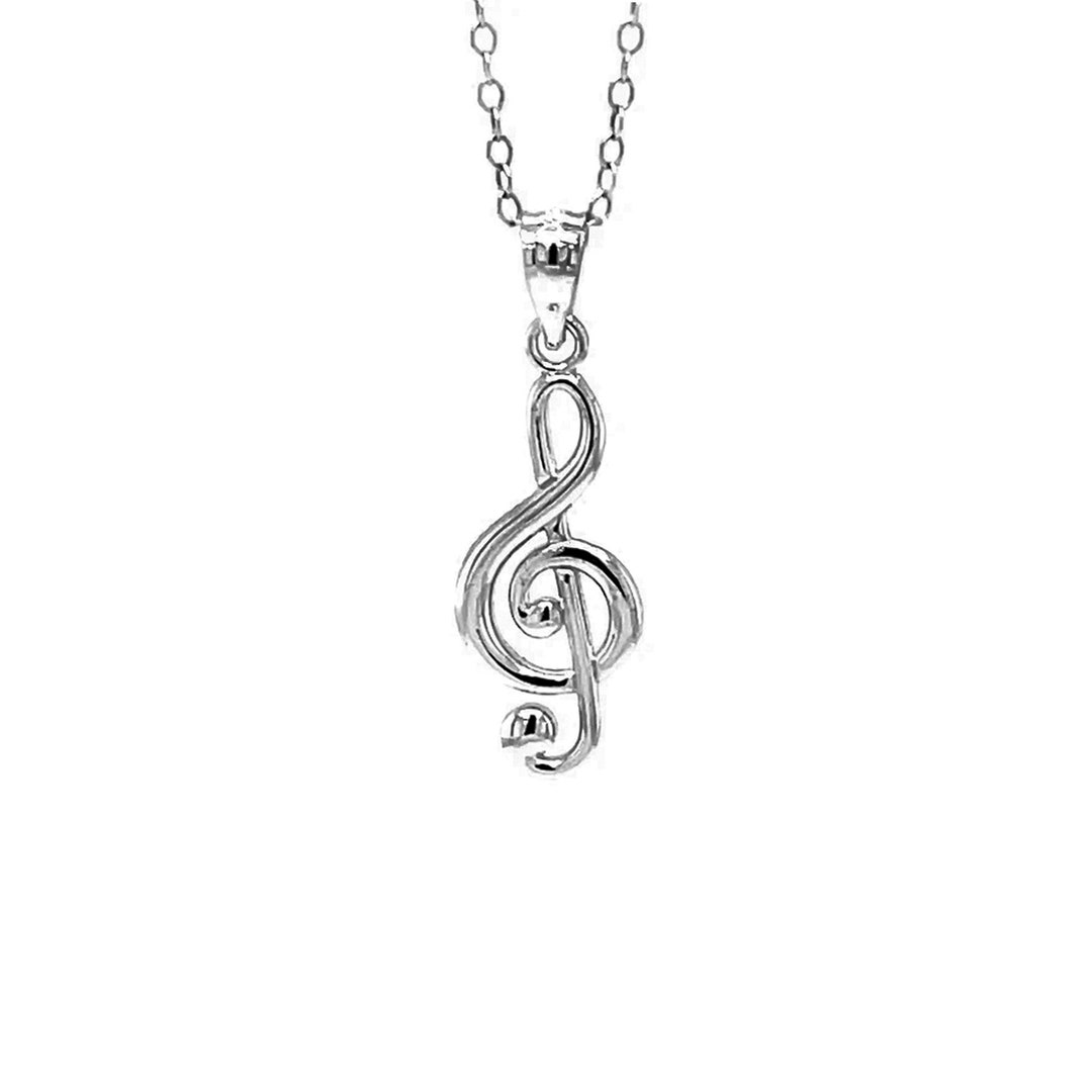 Silver Treble Clef Music Note Necklace 925 Sterling Silver Silver
