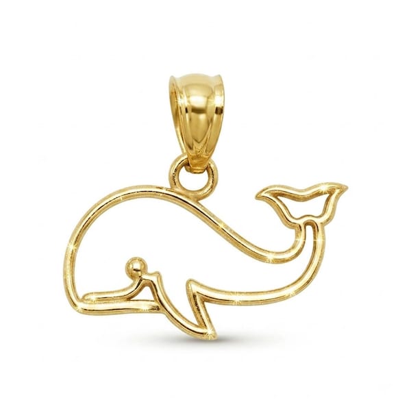 Colgante de ballena de oro - Oro de 10 quilates - Cadena de oro opcional - Colgante de ballena - Amuleto animal - Joyería marina