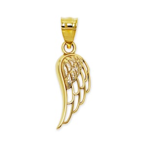 Gold Angel Wing Pendant Necklace - 10 Karat Solid Gold - Gold Angel Wing Charm - Optional Gold Chain