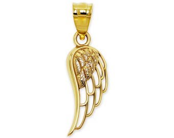 Gold Angel Wing Pendant Necklace - 10 Karat Solid Gold - Gold Angel Wing Charm - Optional Gold Chain