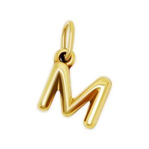 Pingente inicial M com bolha dourada - Pingente com letra 3D - Ouro 10 quilates - Colar com letra M - Pingente com letra M - Corrente de ouro opcional
