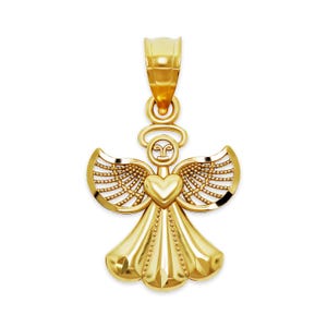 Gold Angel Pendant Necklace - Dainty Angel Charm - Angel Jewelry -  10 Karat Solid Gold with Optional Rope Chain - Christmas Jewelry