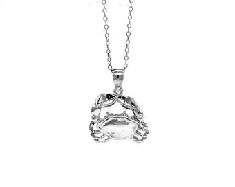 Silver Crab Necklace- 925 Sterling Silver- Silver Adjustable Necklace 16"-18" - Animal Necklace