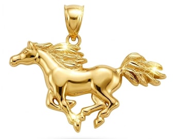 Gold galoppierendes Pferd Charme - 10 Karat solid Gold - Hengst Anhänger Halskette - optional Gold Kette