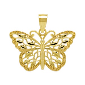Gold Butterfly Pendant Necklace  - 10 Karat Solid Gold - Dainty Butterfly Charm - Animal Necklace- Optional 10K Gold Chain - Gifts For Women