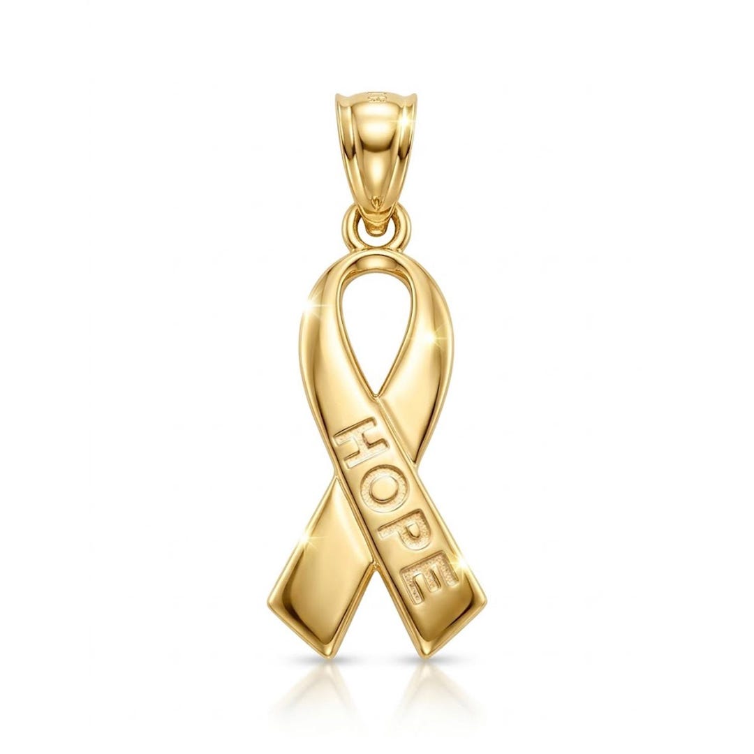 Gold Hope Ribbon Pendant - 10 Karat Gold - Ribbon Charm Jewelry ...
