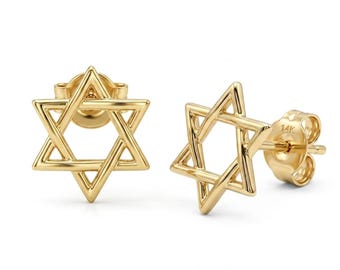Gold Star of David Earrings - 14 Karat Solid Gold - Jewish Earring - Star of David Stud - Jewish Faith Earring - Gold Earring