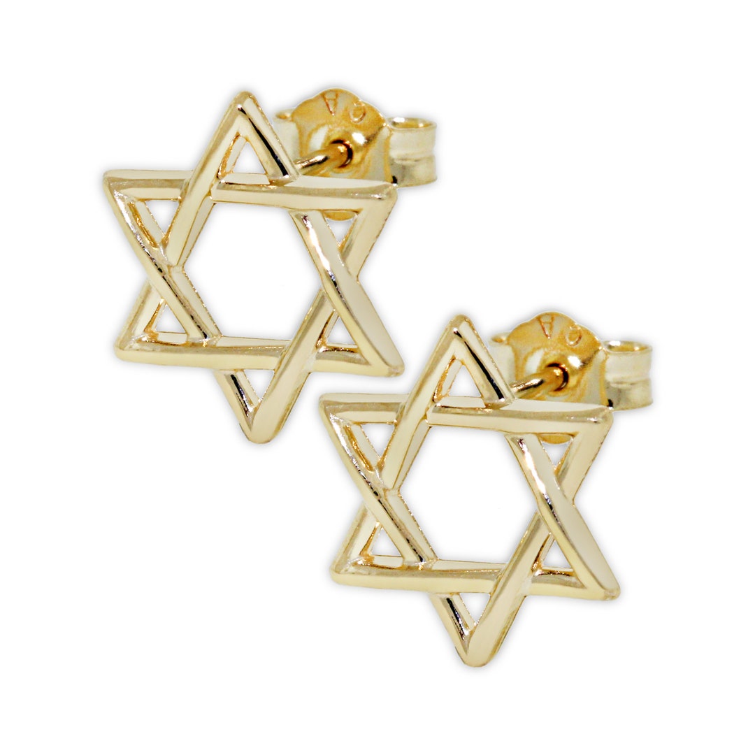 Gold Star of David Earrings 14 Karat Solid Gold Jewish Earring Star of