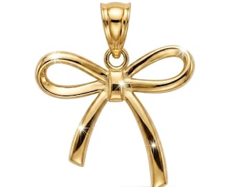 Ribbon Bow Charm - Ribbon Pendant- Bow Necklace - Optional Gold Chain- 10 Karat Solid Gold - Available in Yellow Gold, Rose Gold