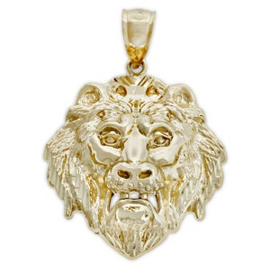 Gold Lion&#39;s Head Charm Pendant - Lion Head Pendant - 10 Karat Solid Gold - Optional Gold Chain - Lion Necklace