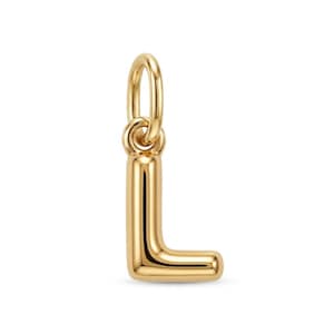 Gold Bubble Puff Initial L Charm Pendant - 3D Puffed Letter Charm - 10 Karat Gold - Letter L Necklace- Letter L Pendant -Optional Gold Chain