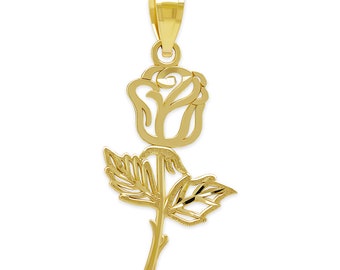Gold Rose Charm Necklace  - Rose Pendant - 10 Karat Solid Gold - Great for Mother Day Gift, Girlfriends, Moms - Rose Charm
