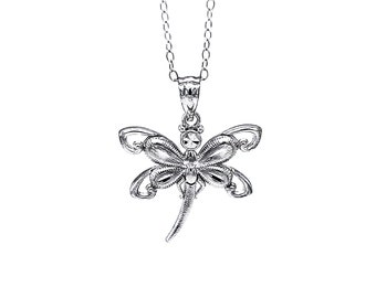 Silver Dragonfly  Necklace- 925 Sterling Silver- Silver Adjustable Necklace 16"-18"