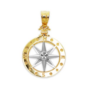 Gold Compass Pendant Necklace - Nautical Necklace - 10 Karat Solid Gold - Optional Gold Chain - Compass Jewelry - Nautical Jewelry image 1