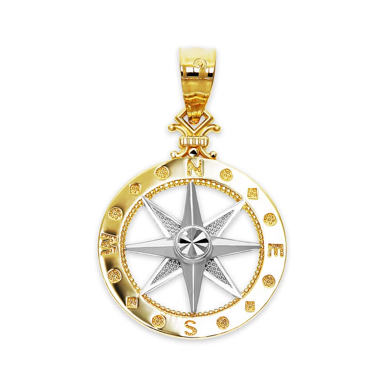 Gold Compass Pendant Necklace - Nautical Necklace - 10 Karat Solid Gold - Optional Gold Chain - Compass Jewelry - Nautical Jewelry image 1