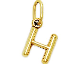 Gold Bubble Puff Initial H Charm Pendant - 3D Puffed Letter Charm - 10 Karat Gold - Letter H Necklace- Letter H Pendant -Optional Gold Chain