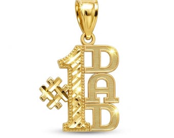 Gouden #1 papa-bedel - hanger voor papa - 10 karaat massief goud - geweldig cadeau voor Vaderdag - optionele gouden ketting - cadeau voor papa