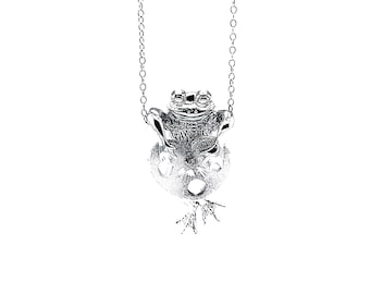 Silver Frog Necklace- 925 Sterling Silver- Silver Adjustable Necklace 16"-18" - Animal Necklace