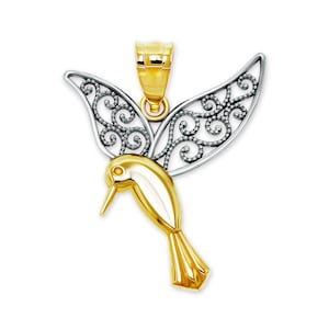 Gold Hummingbird Charm Pendant - 10 Karat Solid Gold with Optional Gold Chain - Animal Necklace