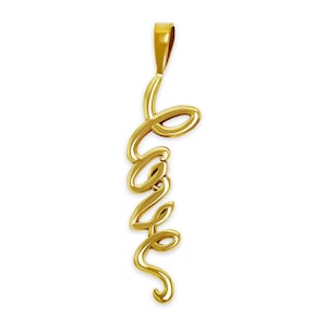 Gold Vertical &quot;Love&quot; Charm with Optional Gold Chain - 10 Karat Solid Gold - Love Pendant - Love Necklace For Her - Cursive Necklace