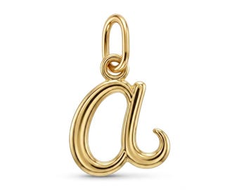 Gold Lower Case Initial A Charm - 10 Karat Solid Gold - Letter A Necklace - Optional Gold Chain