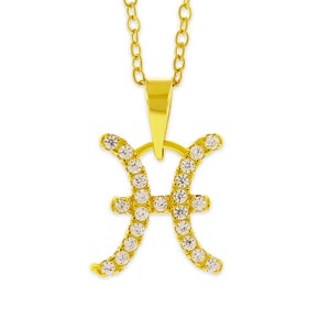 Pisces Zodiac Necklace - Cubic Zircornia - Astrology Jewelry - 925 Sterling Silver Gold Plated - Pisces Star Sign - Birthday Gift